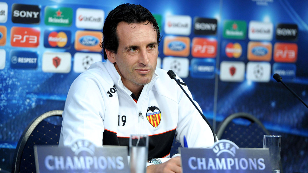 Valencia's head coach Unai Emery listens to questions during a press conference in Genk on September 12, 2011 a Day ahead of their match against KRC Genk in the UEFA Champions League. AFP PHOTO/ BELGA/ YORICK JANSENS (Photo credit should read YORICK JANSENS/AFP/Getty Images)